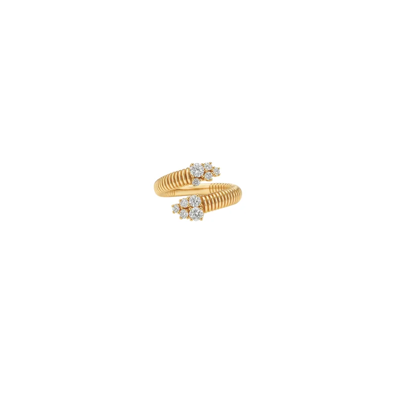 0.39ct Diamond 18K Italian Gold Grooved Bypass Ring