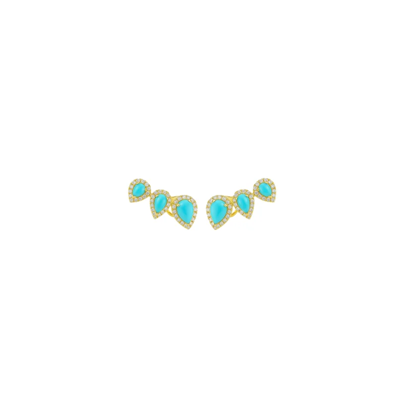 0.44ct Diamond Turquoise 18K Gold Climber Earrings