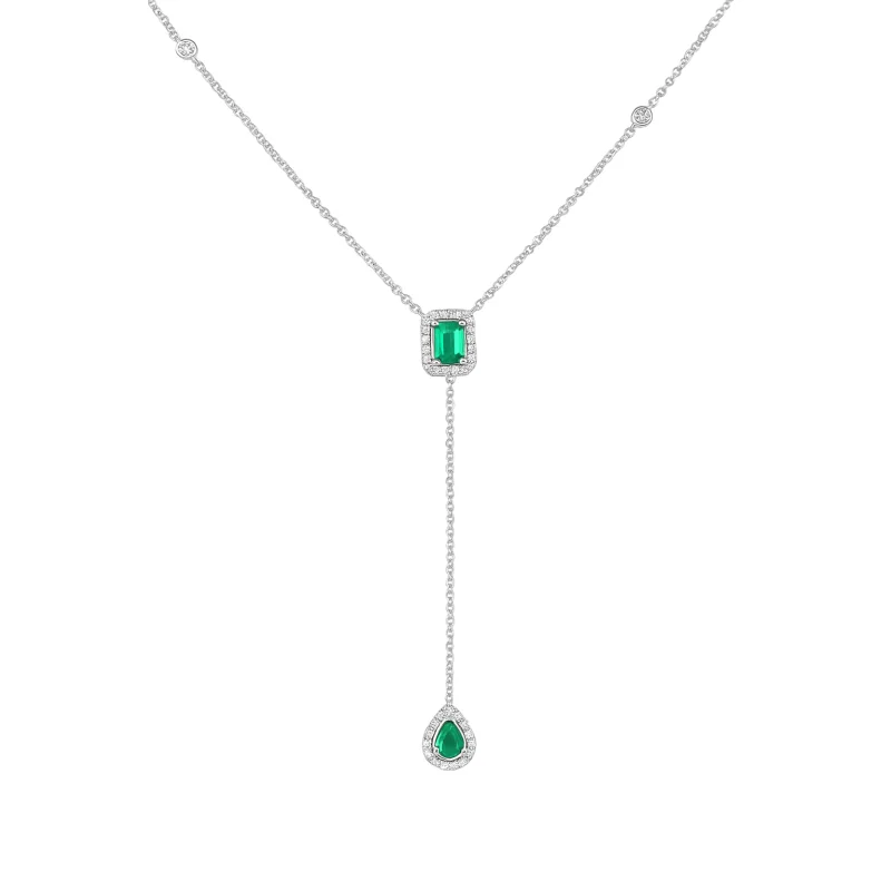 1.00ct Diamond Emerald 18K Gold Drop Necklace