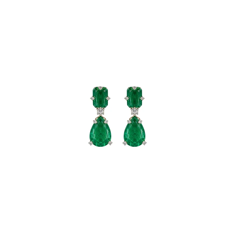 10.13ct Diamond Emerald 18K Gold Drop Earrings
