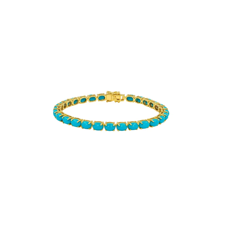 11.00ct Turquoise 14K Gold Oval Tennis Bracelet