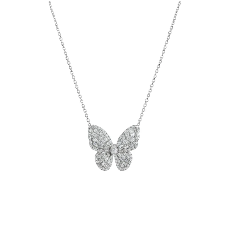 2.00ct Diamond 14K Gold Butterfly Pendant Necklace