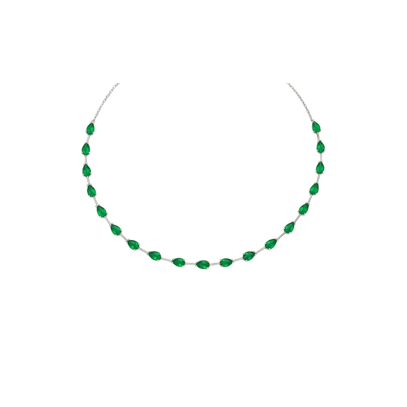 3.68ct Emerald 18K Gold Pear Choker Tennis Necklace