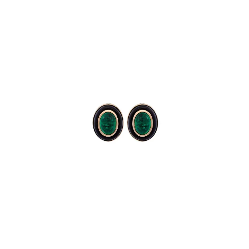 3.68ct Emerald Onyx 14K Gold Stud Earrings
