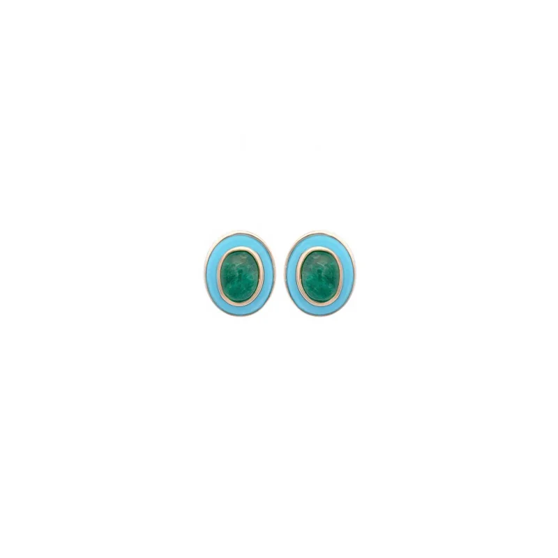 3.90ct Emerald Turquoise 14K Gold Stud Earrings