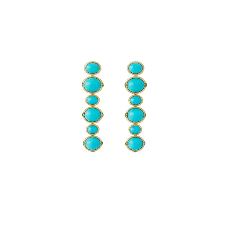 30.09ct Diamond Emerald Turquoise 18K Gold Statement Drop Earrings