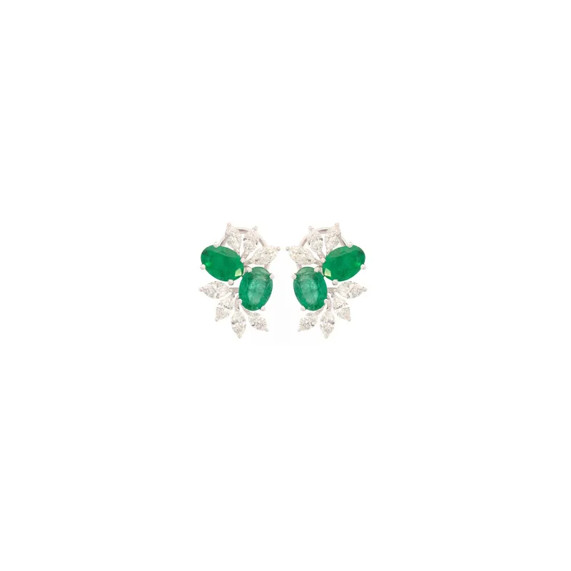 4.53ct Emerald Diamond 18K Gold Leaf Earrings