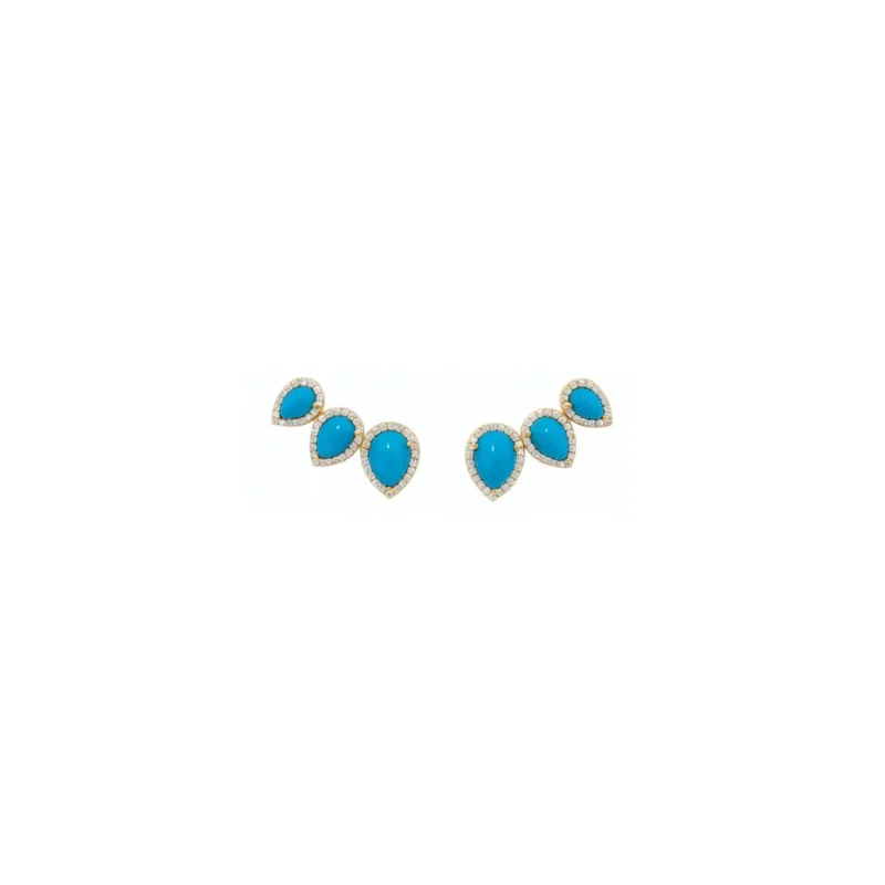 4.63ct Diamond Turquoise 18K Gold Pear Climber Earrings