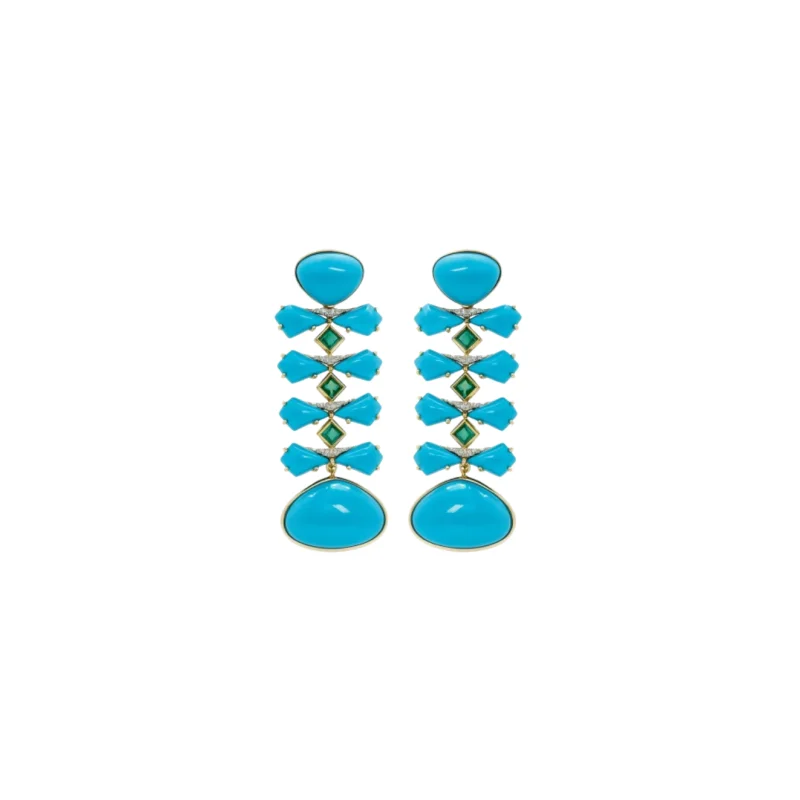 41.73ct Turquoise Diamond 18K Gold Statement Earrings