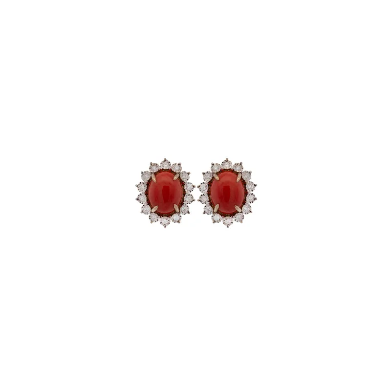 5.49cts Coral Diamond 18K Gold Stud Earring