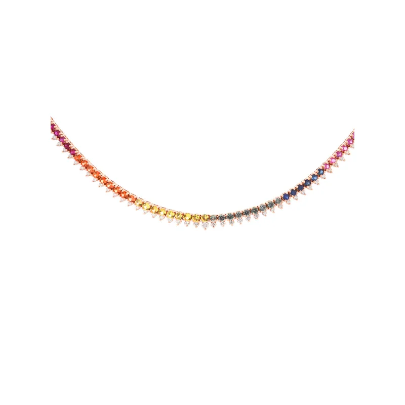 6.28ct Diamond Multi Sapphire 18K Gold Stationed Tennis Necklace