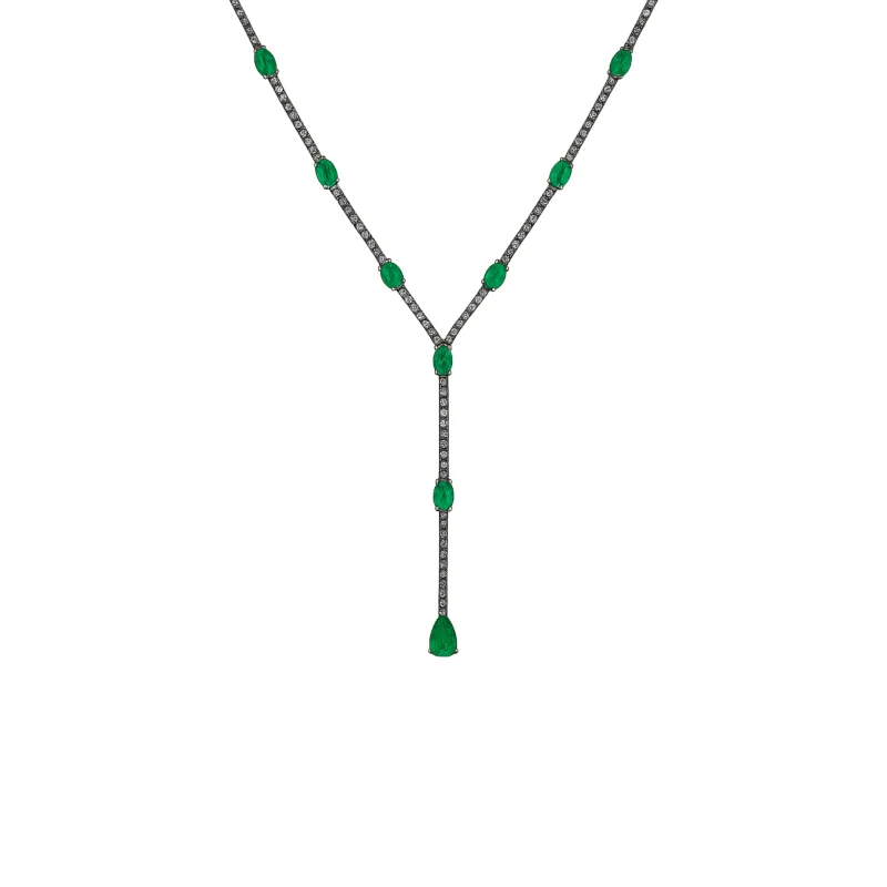 6.55ct Diamond Emerald 18K Gold Tennis Necklace