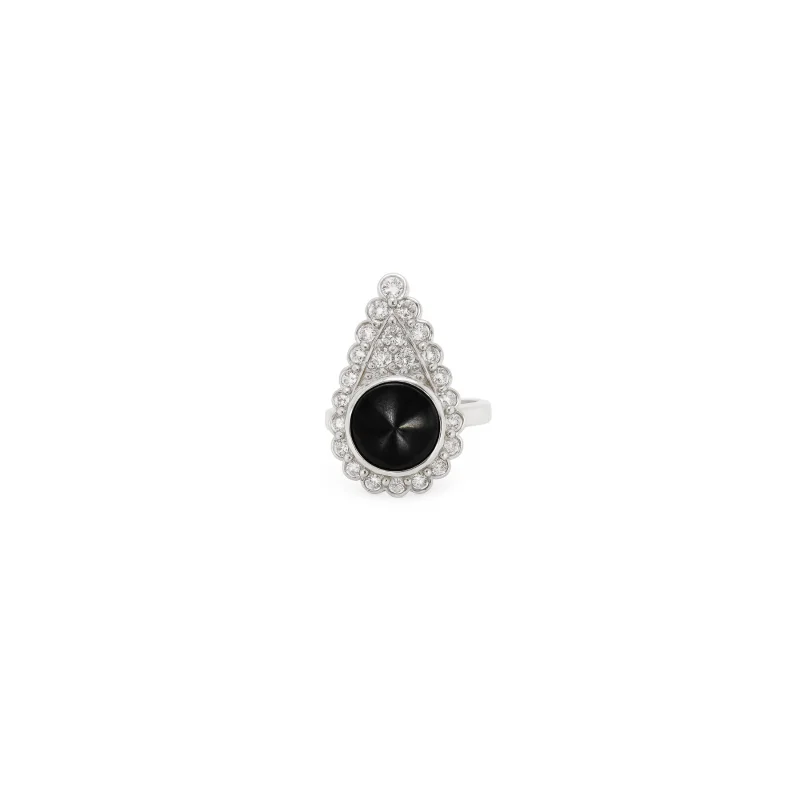 6.59ct Black Diamond White Sapphire 18K Gold Spike Ring
