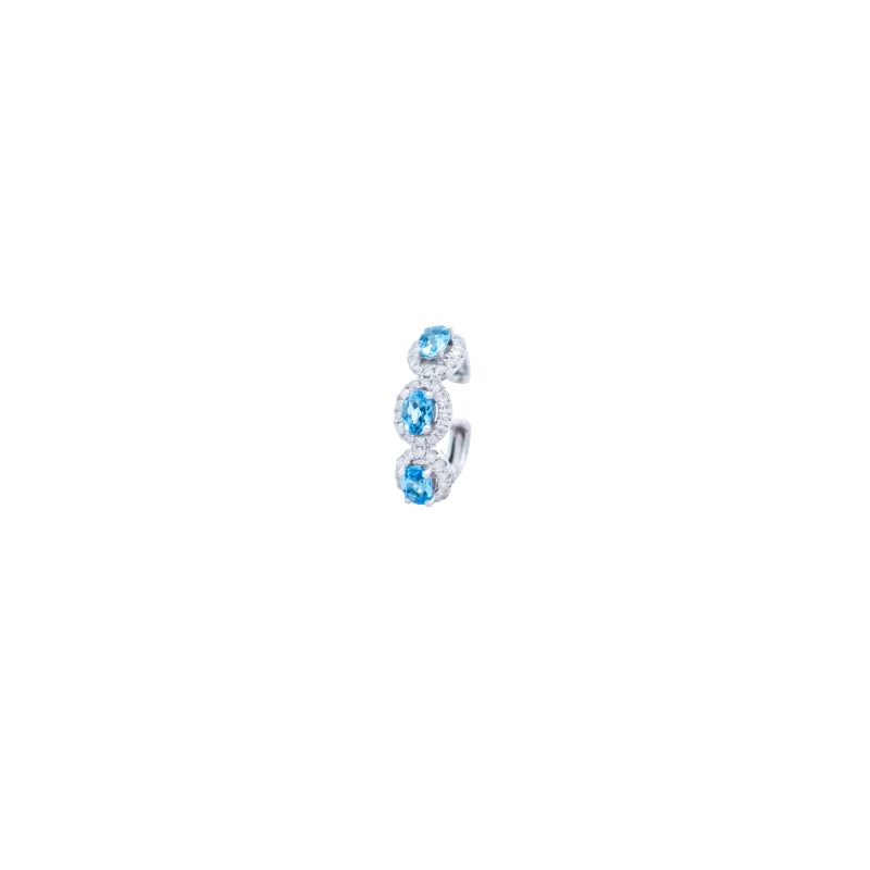 0.70ct Diamond Blue Topaz 18K Gold Three Stone Ear Cuff