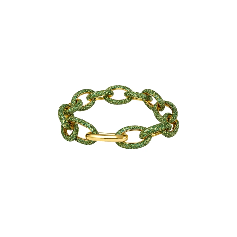13.44ct Tsavorite 14K Gold Pave Chain Bracelet