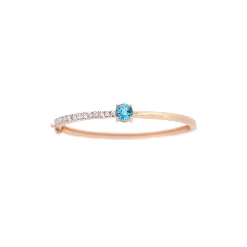 3.03ct Blue Citrine Diamond 14K Gold Bangle Bracelet