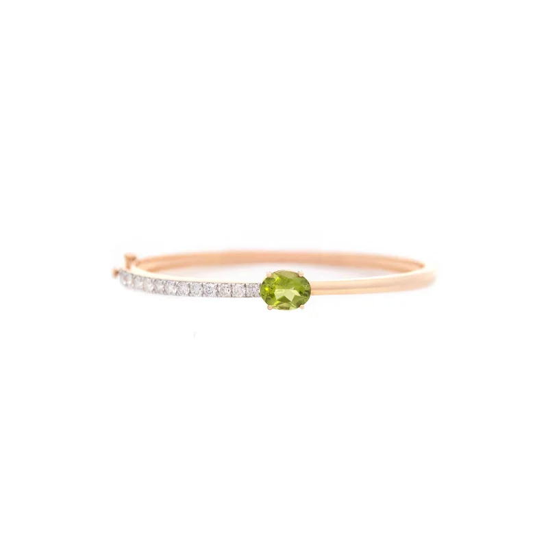 3.03ct Green Citrine Diamond 14K Gold Bangle Bracelet