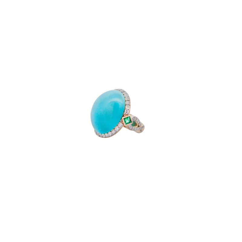 19.02ct Diamond Turquoise Emerald 18K Gold Cocktail Ring