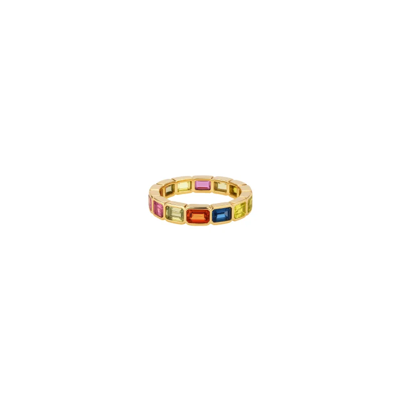 4.11ct Multi Gemstone 18K Gold Eternity Ring