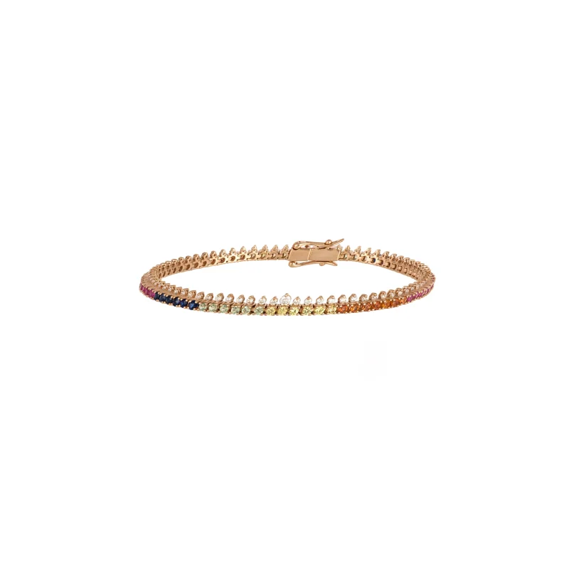 4.38ct Diamond Multi Gems 18K Gold Station Tennis Bracelet