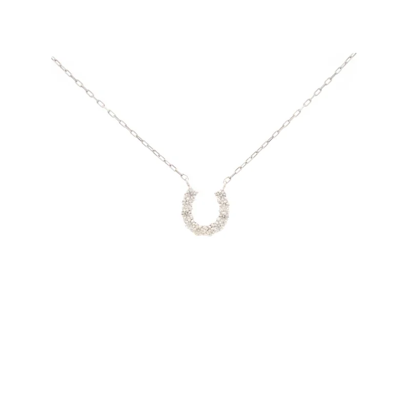 0.20ct Diamond 14K Gold Horseshoe Pendant Chain Necklace