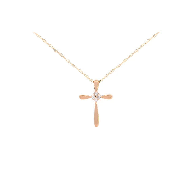 0.25ct Diamond 18K Gold Cross Pendant Chain Necklace