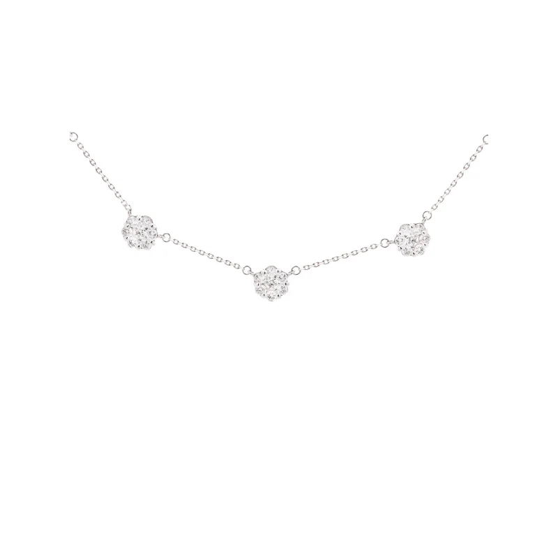 1.00ct Diamond 18K Gold Flower Cluster Stationed Necklace