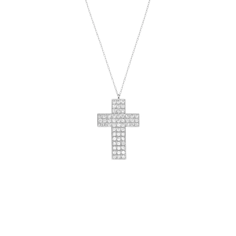 1.02ct Diamond Platinum Cross Pendant Chain Necklace