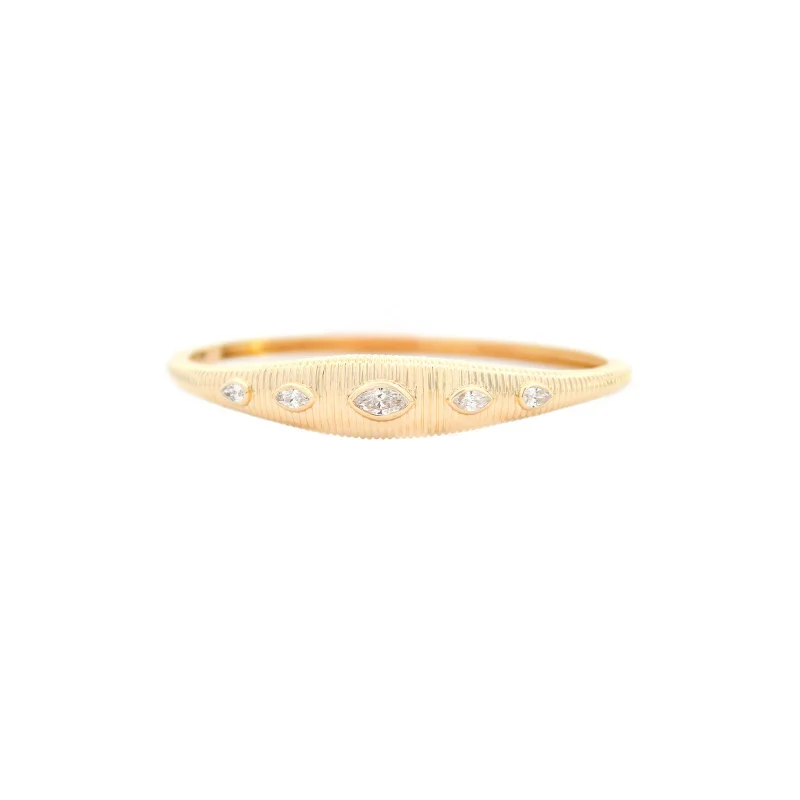 0.70ct Diamond 14K Gold Marquise Textured Bangle Bracelet