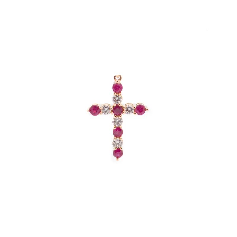 1.27ct Diamond Ruby 14K Gold Cross Pendant