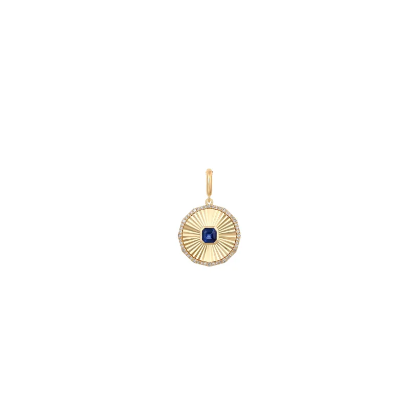 0.95ct Diamond Sapphire 14K Gold Medal Pendant