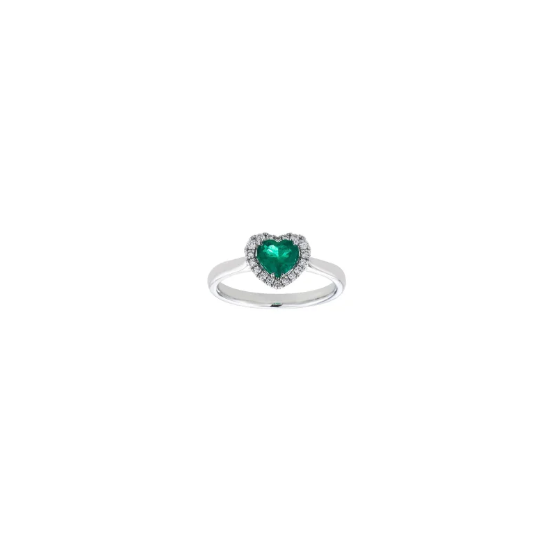 0.69ct Diamond Emerald 18K Gold Heart Halo Ring