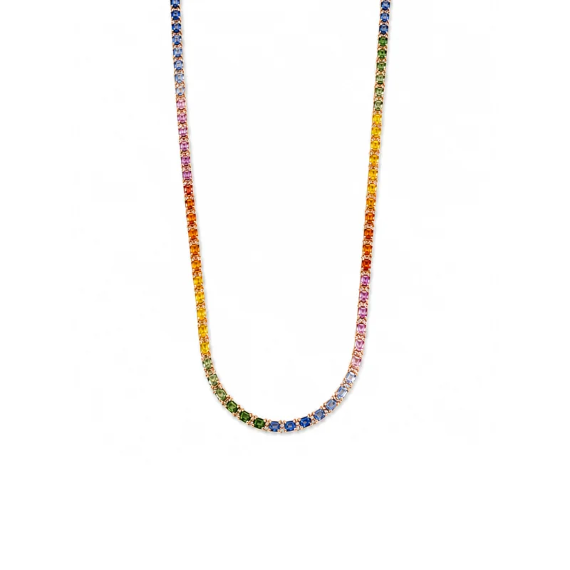 32.27ct Diamond Multi Sapphire 18K Gold Long Tennis Necklace