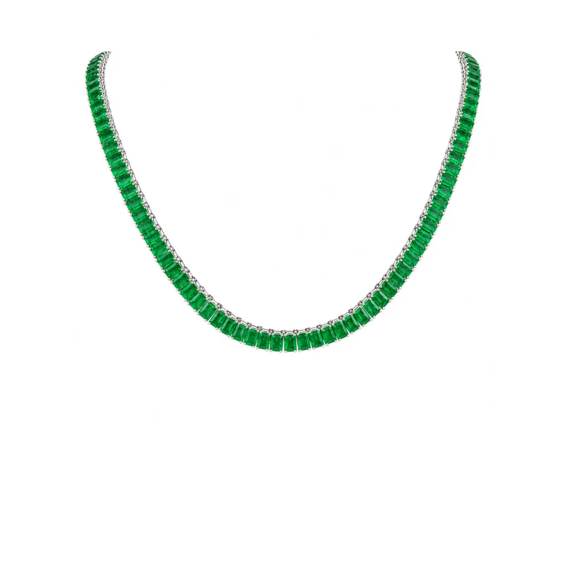 28.40ct Emerald 14K Gold Emerald Cut Tennis Necklace