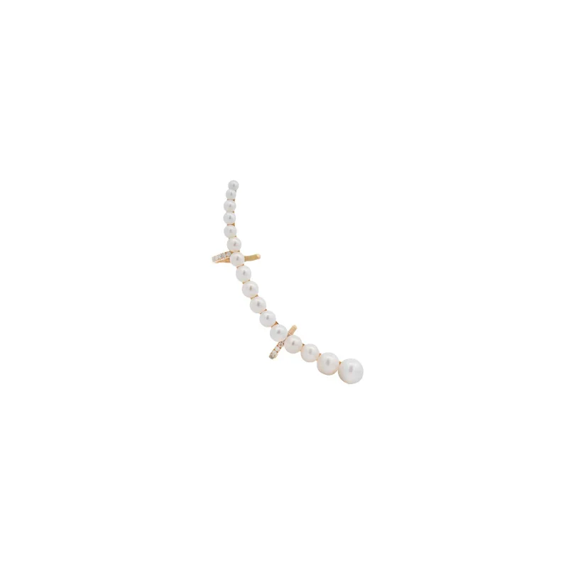 0.15ct Diamond Pearl 18K Gold Climber Ear Cuff