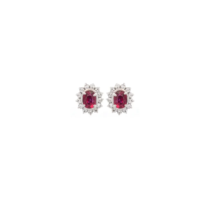 0.70ct Diamond Ruby Platinum Halo Dainty Stud Earrings
