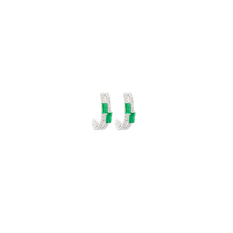 0.75ct Diamond Emerald 14K Gold Half Hoop Earrings