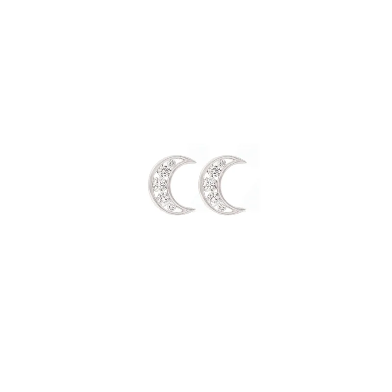 0.20ct Diamond 14K Gold Dainty Moon Stud Earrings