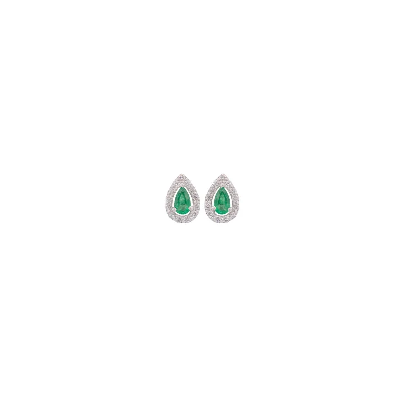 0.40 Emerald Diamond 18K Gold Pear Halo Earrings