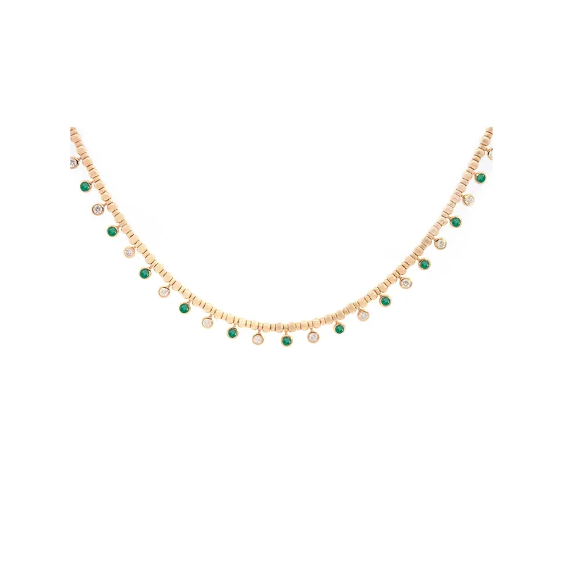 0.94ct Emerald Rubies Pink Sapphire Diamond 14K Gold Floating Necklace