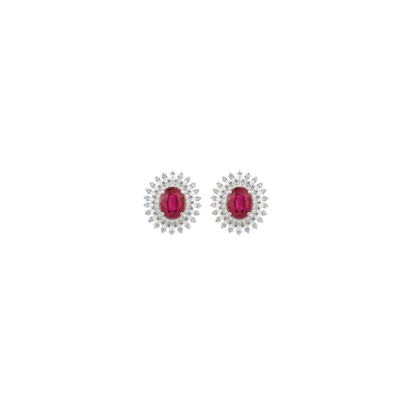 1.10ct Diamond Ruby 18K Gold Halo Stud Earrings