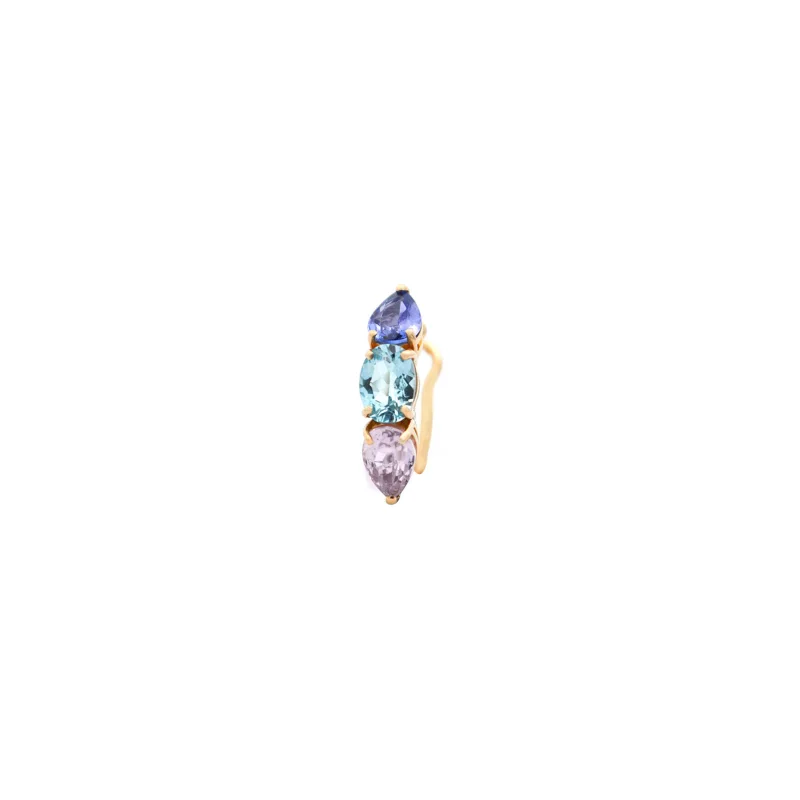 1.85ct Tanzanite Blue Topaz Kunzite 18K Gold Three Stones Ear Cuff