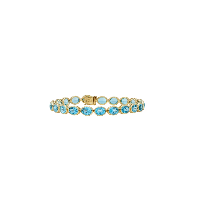 19.38ct Blue Topaz 14K Gold Bezel Tennis Bracelet
