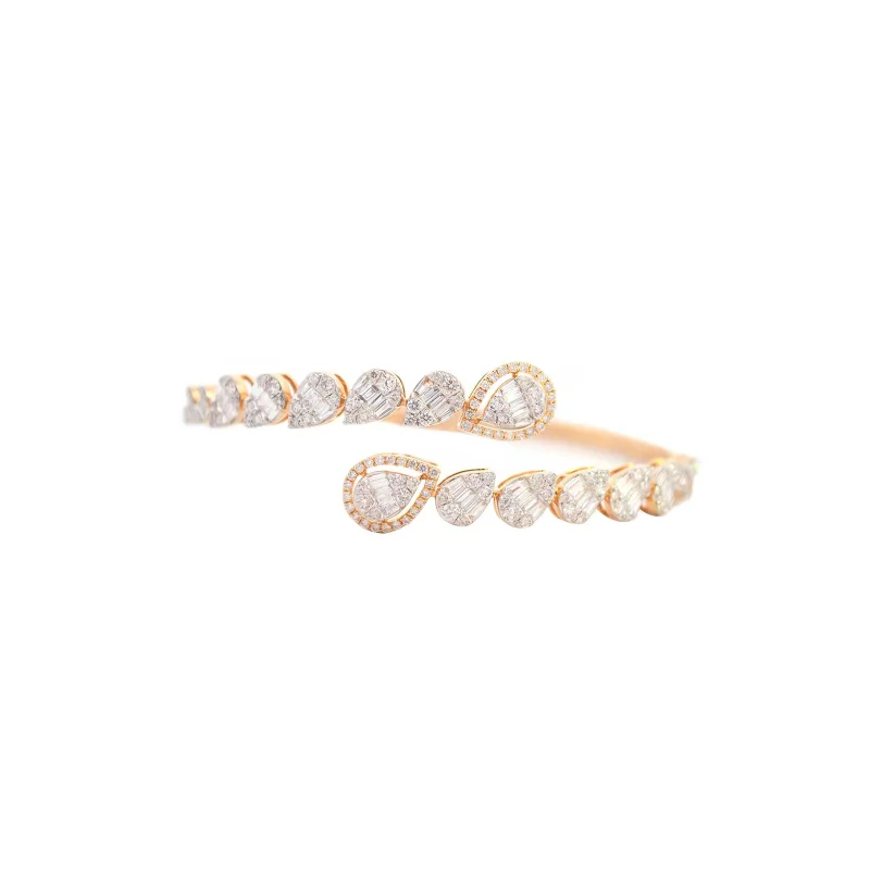 2.52ct Diamond 14K Gold Pave Bypass Cuff Bracelet