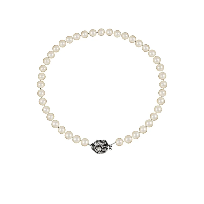 Pearls 9.5mm x 9.8mm Silver Necklace