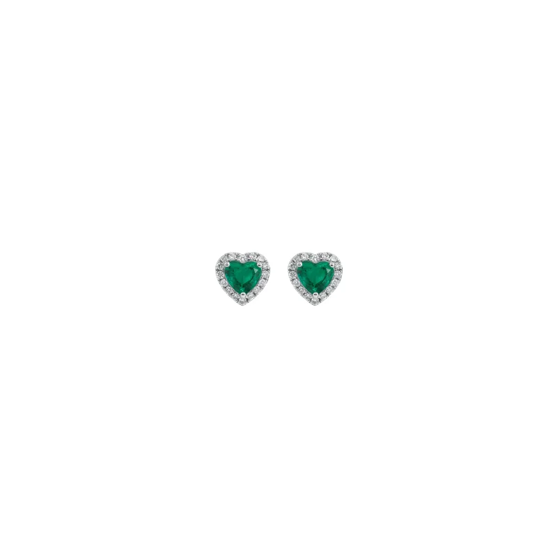 0.87ct Emerald Diamond 18K Gold Heart Halo Stud Earrings