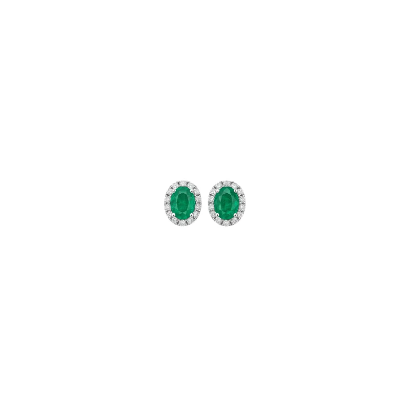 1.01ct Diamond Emerald 18K Gold Halo Stud Earrings