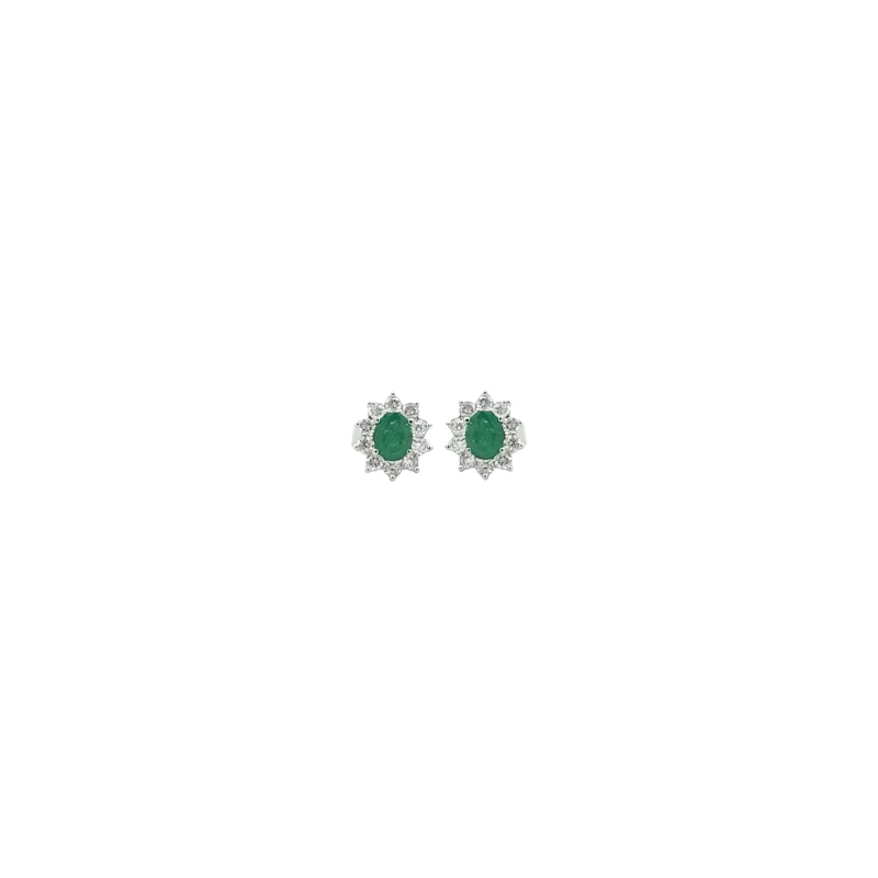 1.10ct Diamond Emerald 18K Gold Dainty Sunburst Stud Earrings