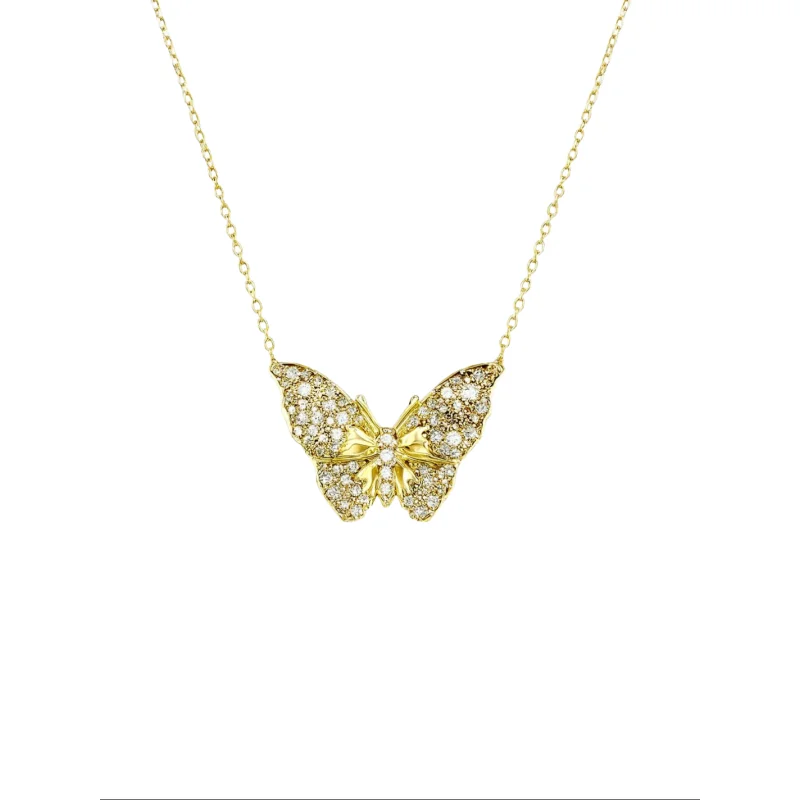 1.47ct Diamond 14K Gold Butterfly Pendant Necklace