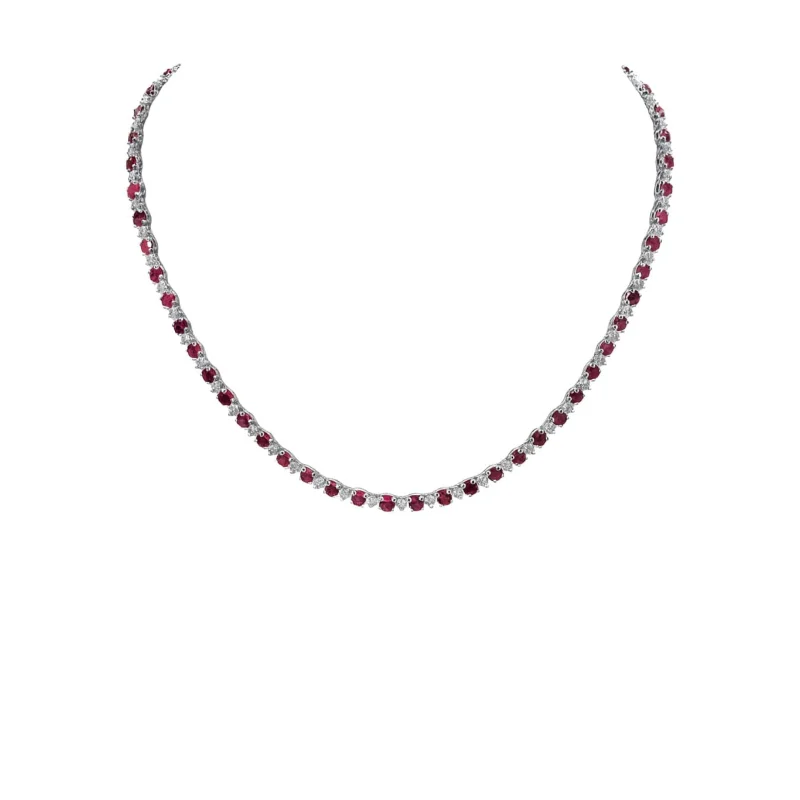 15.92ct Diamond Ruby 18K Gold Tennis Necklace